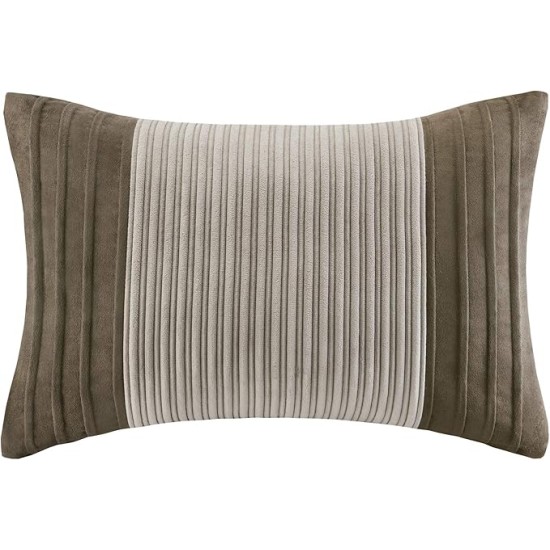 Cozy Comforter Set Casual Blocks Design All Season, Matching Bed Skirt, Decorative Pillows, King (104 in x 92 in), Dallas Taupe/Brown, 7 Piece