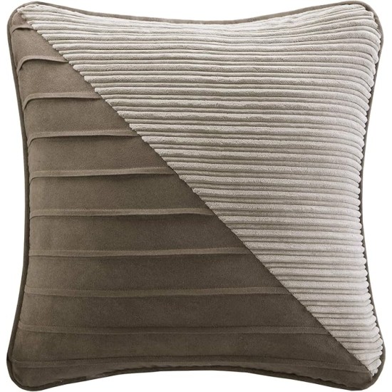 Cozy Comforter Set Casual Blocks Design All Season, Matching Bed Skirt, Decorative Pillows, King (104 in x 92 in), Dallas Taupe/Brown, 7 Piece