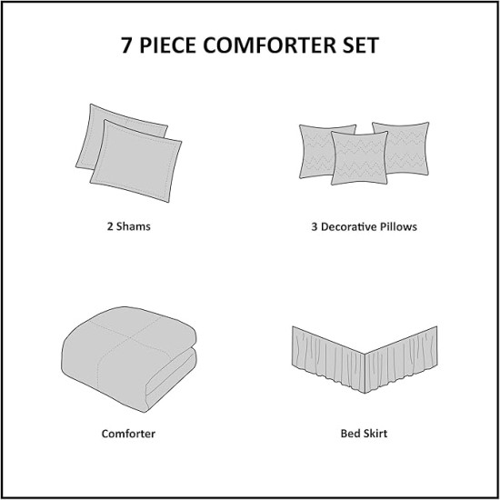 Cozy Comforter Set Casual Blocks Design All Season, Matching Bed Skirt, Decorative Pillows, King (104 in x 92 in), Dallas Taupe/Brown, 7 Piece