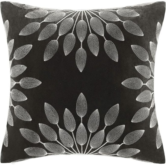Palmer Comforter Set - Faux Suede Design, Striped Accent, All Season Down Alternative Bedding, Matching Shams, Decorative Pillow, Bed Skirt, Queen (90 in x 90 in), Black 7 Piece