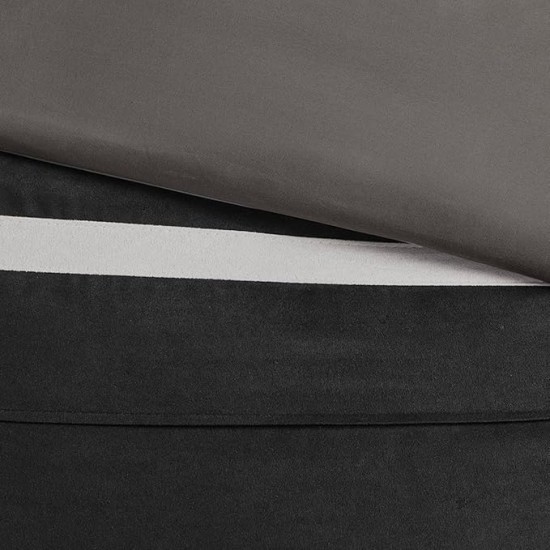Palmer Comforter Set - Faux Suede Design, Striped Accent, All Season Down Alternative Bedding, Matching Shams, Decorative Pillow, Bed Skirt, Queen (90 in x 90 in), Black 7 Piece