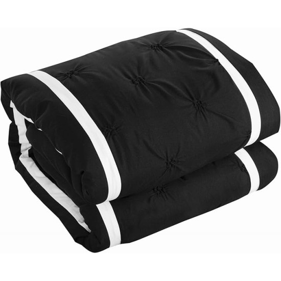 Black Bed in a Bag Comforter Set, Queen Size (8 Piece), Vermont - Pinch Pleat Microfiber Bedding - Comforter, Shams, Bed Skirt, Cushions and Breakfast Pillow