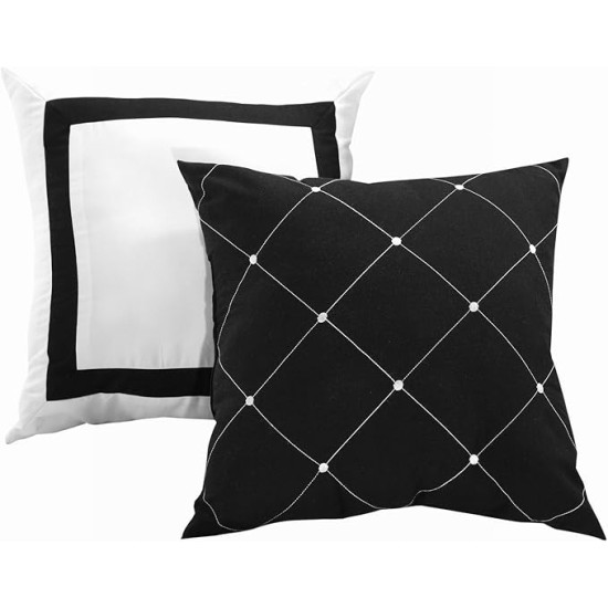 Black Bed in a Bag Comforter Set, Queen Size (8 Piece), Vermont - Pinch Pleat Microfiber Bedding - Comforter, Shams, Bed Skirt, Cushions and Breakfast Pillow