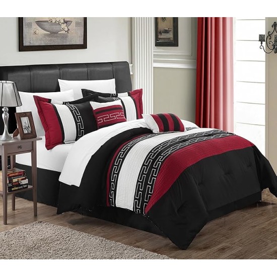 CS1223-112-AN Carlton 6-Piece Comforter Set, Queen Size, Black