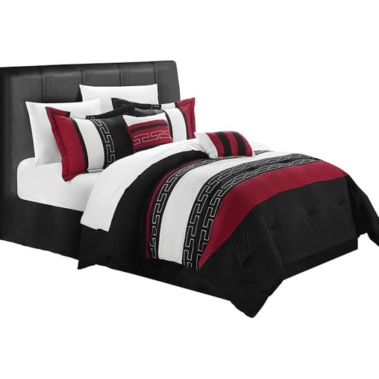 CS1223-112-AN Carlton 6-Piece Comforter Set, Queen Size, Black