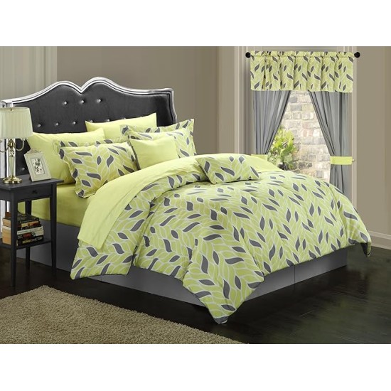 Olivia 20-Piece Comforter Reversible Paisley Print Complete Bed in a Bag with Sheet Set, Window Treatments, and Decorative Pillows, King, Grey