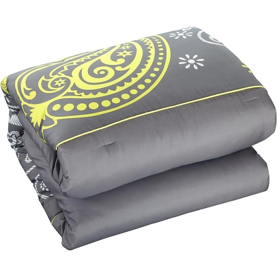 Olivia 20-Piece Comforter Reversible Paisley Print Complete Bed in a Bag with Sheet Set, Window Treatments, and Decorative Pillows, King, Grey