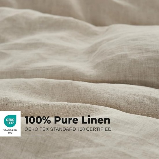 100% Washed Linen Duvet Cover Set with Embroidered,King Size(104"x92"),3 Pieces Soft Farmhouse Comforter Set with Button Closure,1 Duvet Cover and 2 Pillowshams(King,Natural Linen)