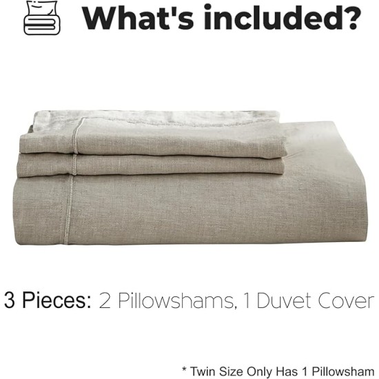 100% Washed Linen Duvet Cover Set with Embroidered,King Size(104"x92"),3 Pieces Soft Farmhouse Comforter Set with Button Closure,1 Duvet Cover and 2 Pillowshams(King,Natural Linen)