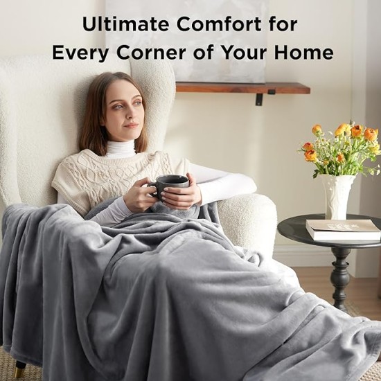 Fleece Throw Blanket for Couch Grey - Lightweight Plush Fuzzy Cozy Soft Blankets and Throws for Sofa, 50x60 inches