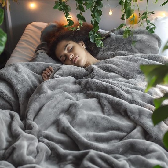 Fleece Bed Blankets Queen Size Grey - Soft Lightweight Plush Fuzzy Cozy Luxury Blanket Microfiber, 90x90 inches