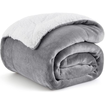 Sherpa Fleece Throw Blanket for Couch - Thick and Warm Blanket for Winter, Soft Fuzzy Plush Christmas Blanket Gifts for Women, Grey, 50x60 Inches