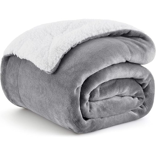 Sherpa Fleece Throw Blanket for Couch - Thick and Warm Blanket for Winter, Soft Fuzzy Plush Christmas Blanket Gifts for Women, Grey, 50x60 Inches