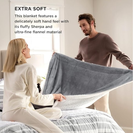 Sherpa Fleece Throw Blanket for Couch - Thick and Warm Blanket for Winter, Soft Fuzzy Plush Christmas Blanket Gifts for Women, Grey, 50x60 Inches