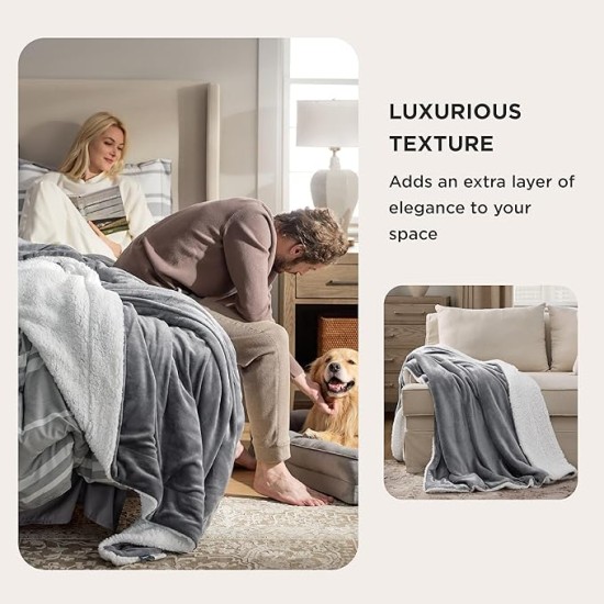Sherpa Fleece Throw Blanket for Couch - Thick and Warm Blanket for Winter, Soft Fuzzy Plush Christmas Blanket Gifts for Women, Grey, 50x60 Inches