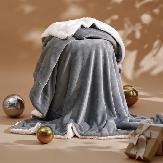 Sherpa Fleece Throw Blanket for Couch - Thick and Warm Blanket for Winter, Soft Fuzzy Plush Christmas Blanket Gifts for Women, Grey, 50x60 Inches