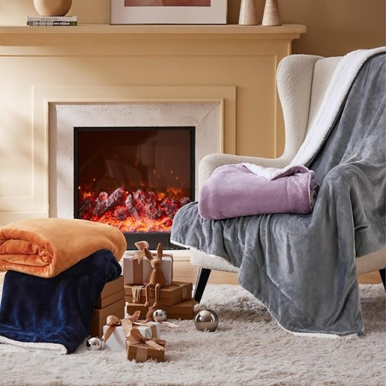 Sherpa Fleece Throw Blanket for Couch - Thick and Warm Blanket for Winter, Soft Fuzzy Plush Christmas Blanket Gifts for Women, Grey, 50x60 Inches
