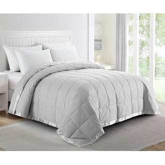 Blankets Queen Size - Soft Lightweight Down Blanket for All Seasons, Cozy Warm Luxury Bed Blanket with Satin Trim, Cotton Cover, Light Grey (90"X90")
