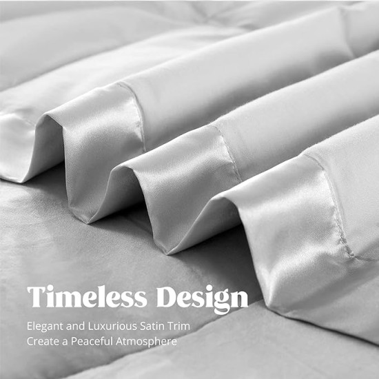 Blankets Queen Size - Soft Lightweight Down Blanket for All Seasons, Cozy Warm Luxury Bed Blanket with Satin Trim, Cotton Cover, Light Grey (90"X90")