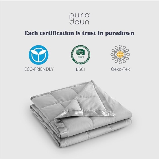 Blankets Queen Size - Soft Lightweight Down Blanket for All Seasons, Cozy Warm Luxury Bed Blanket with Satin Trim, Cotton Cover, Light Grey (90"X90")
