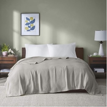 Freshspun Basketweave Luxury Cotton Blanket Grey 108x90" King Size Basketweave Premium Soft Cozy 100% Cotton For Bed, Couch or Sofa