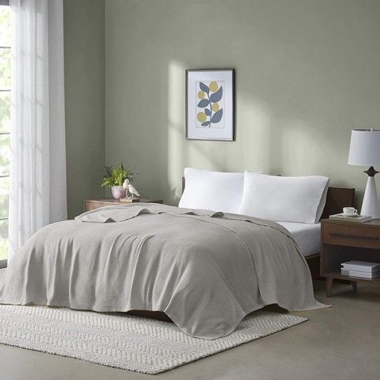 Freshspun Basketweave Luxury Cotton Blanket Grey 108x90" King Size Basketweave Premium Soft Cozy 100% Cotton For Bed, Couch or Sofa