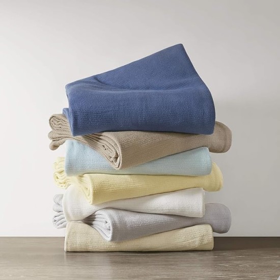 Freshspun Basketweave Luxury Cotton Blanket Grey 108x90" King Size Basketweave Premium Soft Cozy 100% Cotton For Bed, Couch or Sofa
