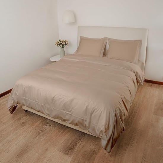 Duvet Cover Set with 3 Pieces, 415 Thread Count, Percale, 100% Peruvian Pima Cotton, Premium and Breathable with Hidden Zip Closure, Full/Queen Size, Latte Color