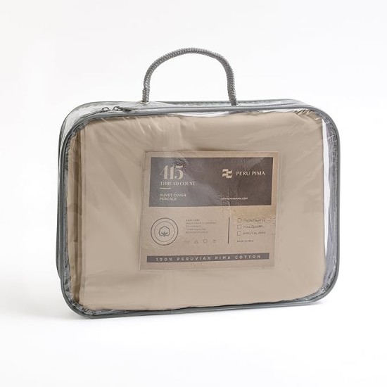 Duvet Cover Set with 3 Pieces, 415 Thread Count, Percale, 100% Peruvian Pima Cotton, Premium and Breathable with Hidden Zip Closure, Full/Queen Size, Latte Color
