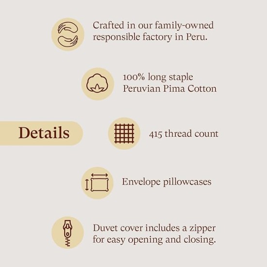 Duvet Cover Set with 3 Pieces, 415 Thread Count, Percale, 100% Peruvian Pima Cotton, Premium and Breathable with Hidden Zip Closure, Full/Queen Size, Latte Color