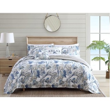California King Comforter Set, Cotton Reversible Bedding with Matching Shams & Bedskirt, All Season Home Decor (Raw Coast Blue, California King)