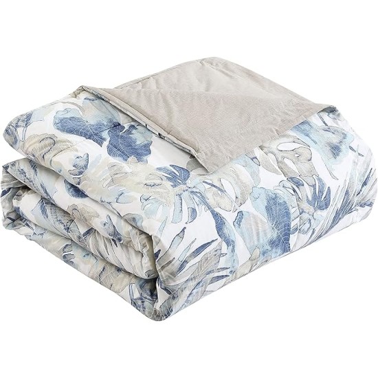 California King Comforter Set, Cotton Reversible Bedding with Matching Shams & Bedskirt, All Season Home Decor (Raw Coast Blue, California King)