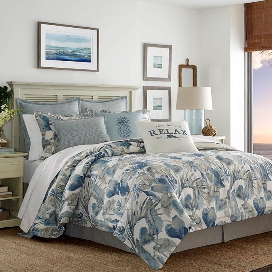 California King Comforter Set, Cotton Reversible Bedding with Matching Shams & Bedskirt, All Season Home Decor (Raw Coast Blue, California King)