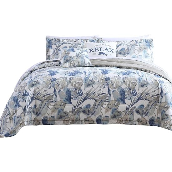 California King Comforter Set, Cotton Reversible Bedding with Matching Shams & Bedskirt, All Season Home Decor (Raw Coast Blue, California King)