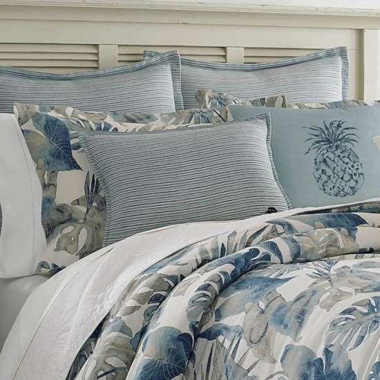 California King Comforter Set, Cotton Reversible Bedding with Matching Shams & Bedskirt, All Season Home Decor (Raw Coast Blue, California King)