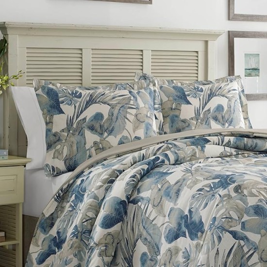 California King Comforter Set, Cotton Reversible Bedding with Matching Shams & Bedskirt, All Season Home Decor (Raw Coast Blue, California King)