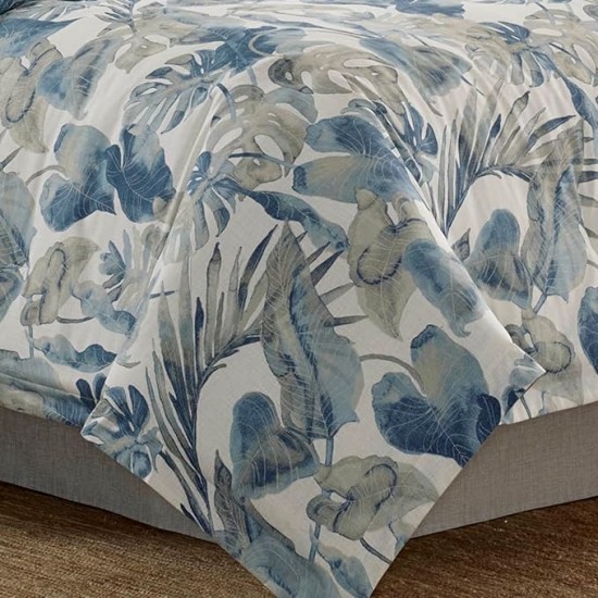 California King Comforter Set, Cotton Reversible Bedding with Matching Shams & Bedskirt, All Season Home Decor (Raw Coast Blue, California King)
