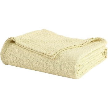 Grand Hotel Lightweight All-Natural 100% Cotton Waffle Weave Blanket, Twin, Lemon