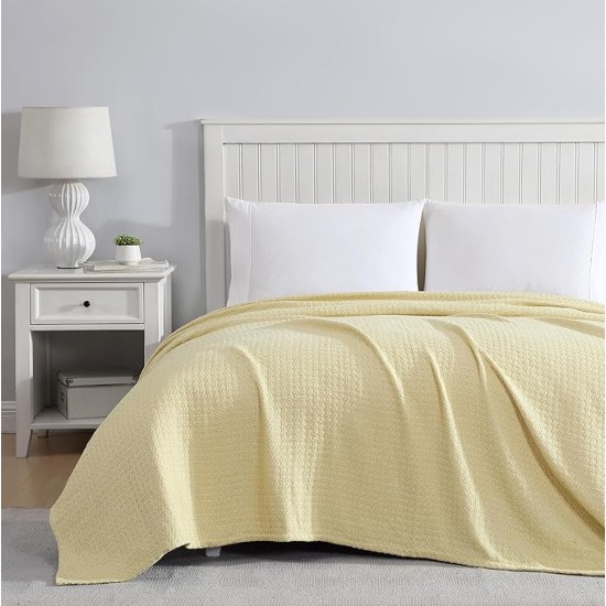 Grand Hotel Lightweight All-Natural 100% Cotton Waffle Weave Blanket, Twin, Lemon