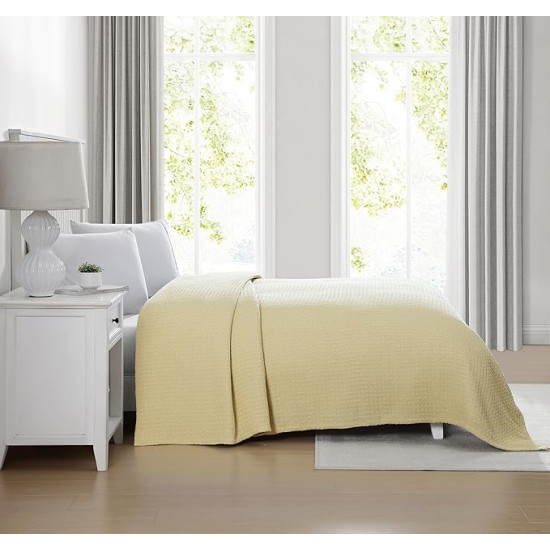 Grand Hotel Lightweight All-Natural 100% Cotton Waffle Weave Blanket, Twin, Lemon