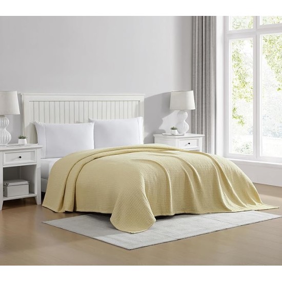 Grand Hotel Lightweight All-Natural 100% Cotton Waffle Weave Blanket, Twin, Lemon