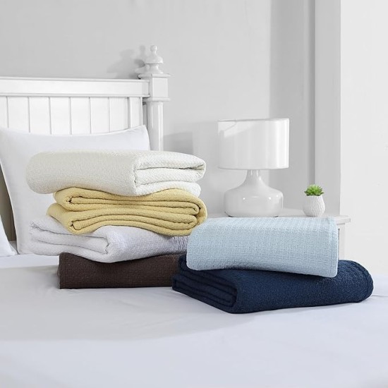 Grand Hotel Lightweight All-Natural 100% Cotton Waffle Weave Blanket, Twin, Lemon