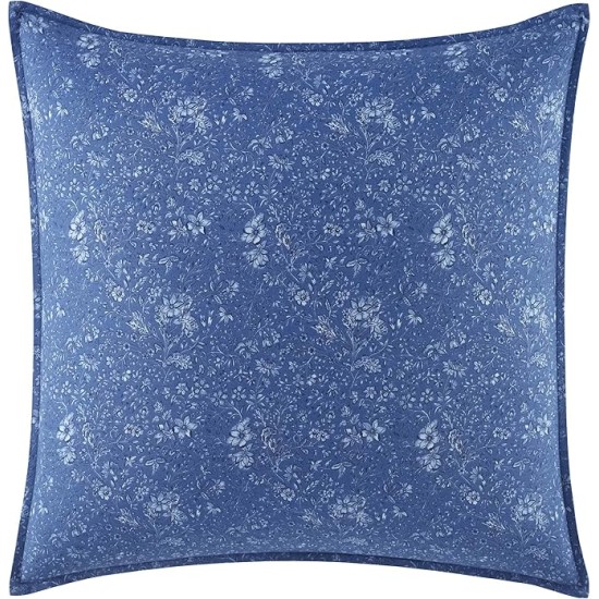 King Comforter Set, Reversible Cotton Bedding, Includes Matching Shams with Bonus Euro Shams & Throw Pills (Elise Blue, King)