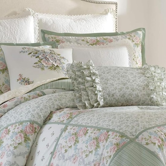 - Queen Comforter Set, Reversible Cotton Bedding with Matching Shams & Bedskirt, Stylish Home Decor for All Seasons (Harper Sage, Queen)