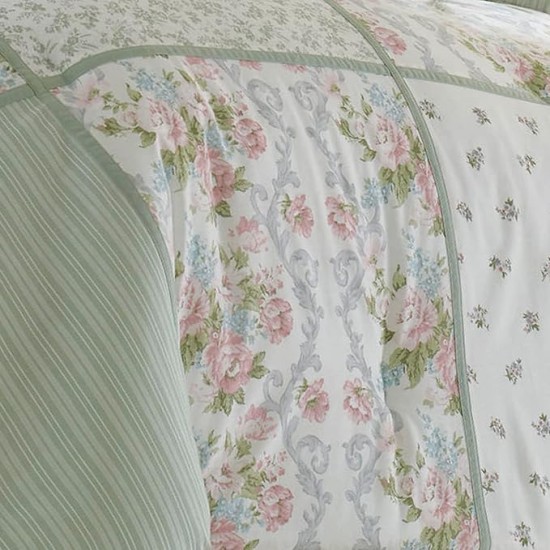 - Queen Comforter Set, Reversible Cotton Bedding with Matching Shams & Bedskirt, Stylish Home Decor for All Seasons (Harper Sage, Queen)