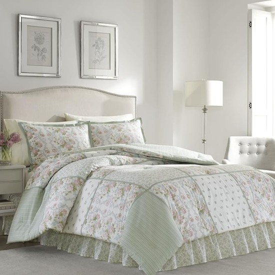 - Queen Comforter Set, Reversible Cotton Bedding with Matching Shams & Bedskirt, Stylish Home Decor for All Seasons (Harper Sage, Queen)