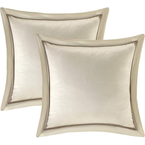 Essentials Room in a Bag Faux Silk Comforter Set - Luxe Diamond Tufting All Season Bedding, Matching Curtains, Decorative Pillows, Ivory King(104"x92") 24 Piece