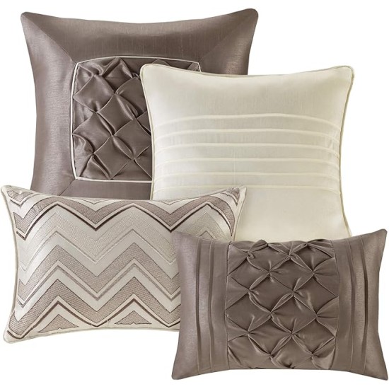Essentials Room in a Bag Faux Silk Comforter Set - Luxe Diamond Tufting All Season Bedding, Matching Curtains, Decorative Pillows, Ivory King(104"x92") 24 Piece