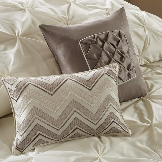 Essentials Room in a Bag Faux Silk Comforter Set - Luxe Diamond Tufting All Season Bedding, Matching Curtains, Decorative Pillows, Ivory King(104"x92") 24 Piece