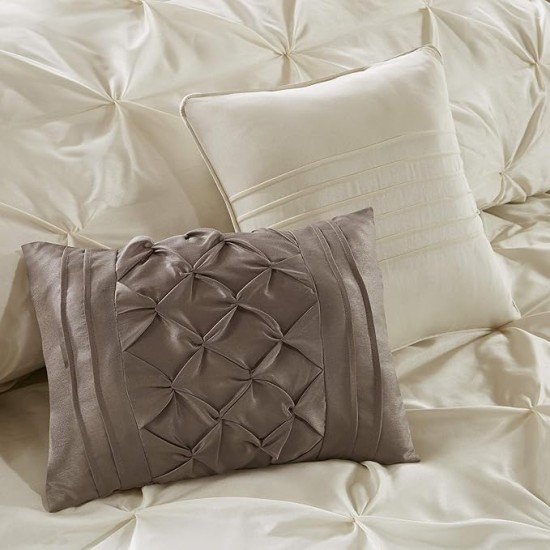 Essentials Room in a Bag Faux Silk Comforter Set - Luxe Diamond Tufting All Season Bedding, Matching Curtains, Decorative Pillows, Ivory King(104"x92") 24 Piece
